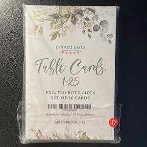 New in Package Table Cards 1-25 Printed on Both Sides Set of 26 Cards Greenery